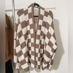 Checkered knit cardigan sweater